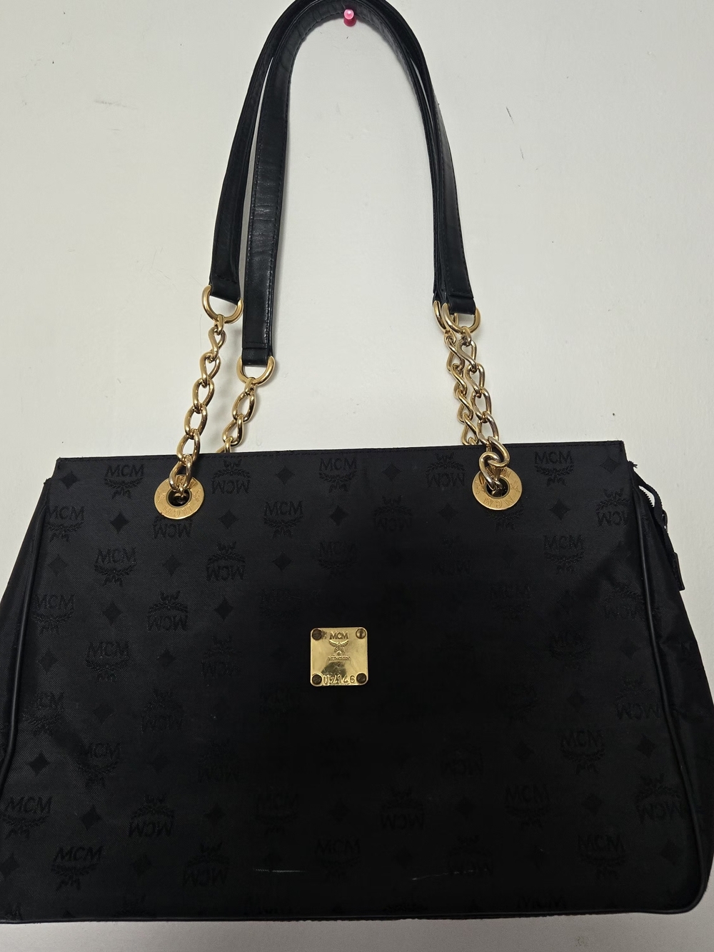 MCM Black Logo-Print Shoulder Bag with Gold Hardware